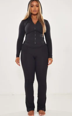 Discount PrettyLittleThing Shape Sculpted Foldover Waist Flare Pants Black