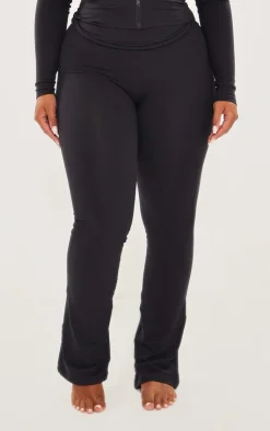Discount PrettyLittleThing Shape Sculpted Foldover Waist Flare Pants Black