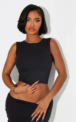 Online PrettyLittleThing Shape Sculpted Longline Racer Top Black