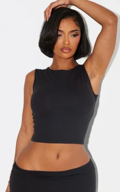 Online PrettyLittleThing Shape Sculpted Longline Racer Top Black