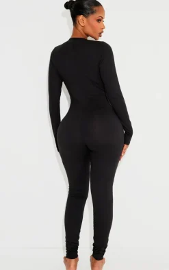 Shape Sculpted Long Sleeve Plunge Front Jumpsuit-PrettyLittleThing Best