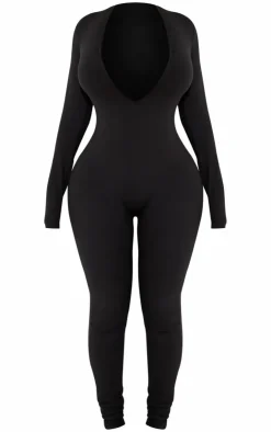 Shape Sculpted Long Sleeve Plunge Front Jumpsuit-PrettyLittleThing Best