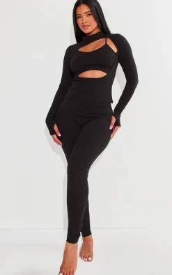 Hot PrettyLittleThing Shape Sculpted Seam Detail High Waist Leggings Black