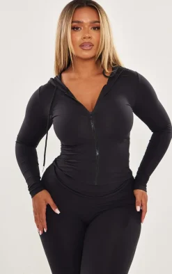 Outlet PrettyLittleThing Shape Sculpted Zip Through Hoodie Black
