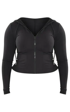 Outlet PrettyLittleThing Shape Sculpted Zip Through Hoodie Black