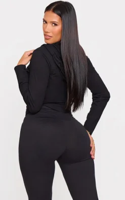PrettyLittleThing Black Sweatsuits*Shape Seam Detail Sculpted Zip Through Jacket