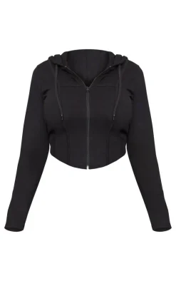 PrettyLittleThing Black Sweatsuits*Shape Seam Detail Sculpted Zip Through Jacket