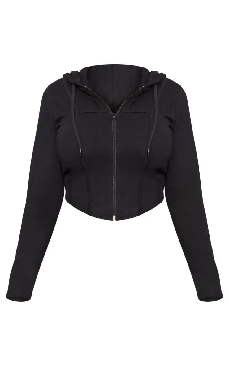 PrettyLittleThing Black Sweatsuits*Shape Seam Detail Sculpted Zip Through Jacket