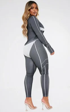 PrettyLittleThing Seamless Gym Wear*Shape Seamless Contrast Long Sleeve Zip Through Jumpsuit