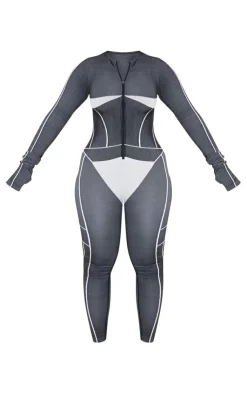 PrettyLittleThing Seamless Gym Wear*Shape Seamless Contrast Long Sleeve Zip Through Jumpsuit