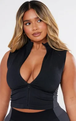 PrettyLittleThing Workout Tops*Shape Seamless Zip Through Sleeveless Top