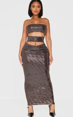 Shape Sequin Bandeau Slash Front Maxi Dress-PrettyLittleThing Clearance
