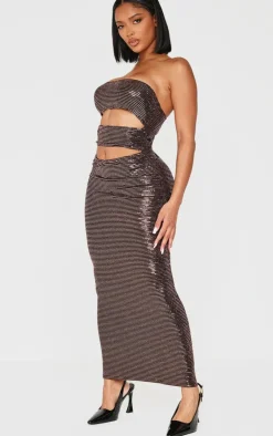 Shape Sequin Bandeau Slash Front Maxi Dress-PrettyLittleThing Clearance