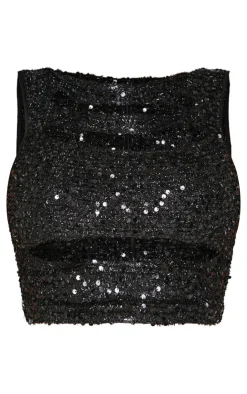 Clearance PrettyLittleThing Shape Sequin Cut Out Top Black