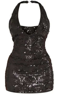 Shape Sequin Halterneck Plunge Bodycon Dress-PrettyLittleThing