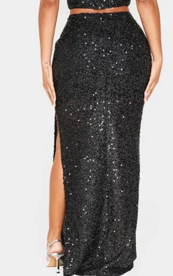 Discount PrettyLittleThing Shape Sequin Maxi Skirt Black
