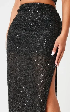Discount PrettyLittleThing Shape Sequin Maxi Skirt Black