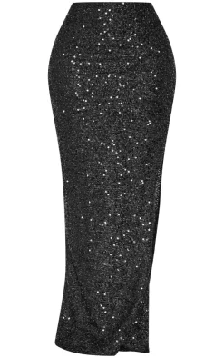 Discount PrettyLittleThing Shape Sequin Maxi Skirt Black