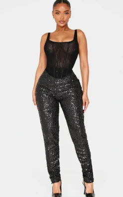 New PrettyLittleThing Shape Sequin Pants Black