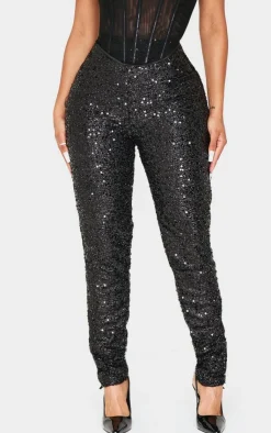 New PrettyLittleThing Shape Sequin Pants Black