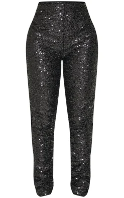 New PrettyLittleThing Shape Sequin Pants Black