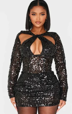 Shape Sequin Sheer Bodycon Dress-PrettyLittleThing Online