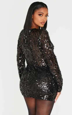 Shape Sequin Sheer Bodycon Dress-PrettyLittleThing Online