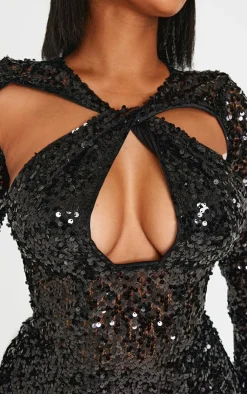 Shape Sequin Sheer Bodycon Dress-PrettyLittleThing Online