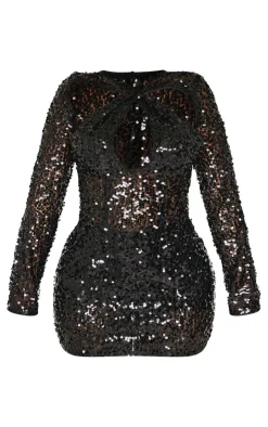 Shape Sequin Sheer Bodycon Dress-PrettyLittleThing Online