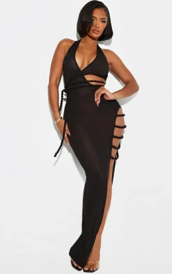 Shape Sheer Mesh One Shoulder Twist Cutout Detail Maxi Dress-PrettyLittleThing Hot