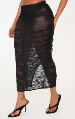 Best PrettyLittleThing Shape Sheer Mesh Ruched Front Midiaxi Skirt Black