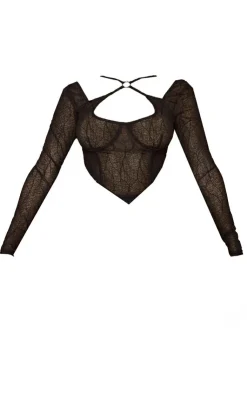 Shape Sheer Ring Detail Strappy Bardot Crop Top-PrettyLittleThing Best