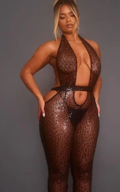 Shape Sheer Sequin Cut Out Jumpsuit-PrettyLittleThing Best
