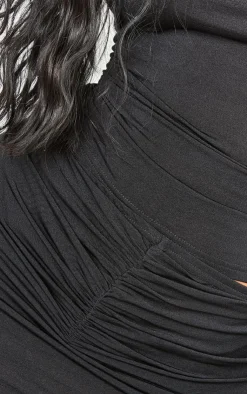 Best PrettyLittleThing Shape Slinky Acetate Ruched Front Mini Skirt Black