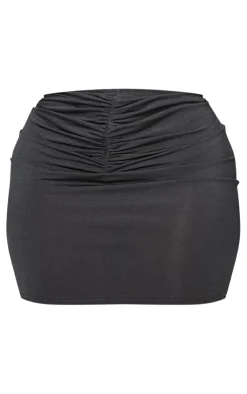 Best PrettyLittleThing Shape Slinky Acetate Ruched Front Mini Skirt Black