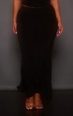 Outlet PrettyLittleThing Shape Slinky Acetate Low Rise Maxi Skirt Black