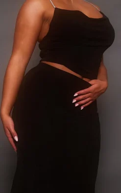 Outlet PrettyLittleThing Shape Slinky Acetate Low Rise Maxi Skirt Black