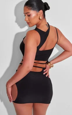 Online PrettyLittleThing Shape Slinky Asymmetric Hem Top Black