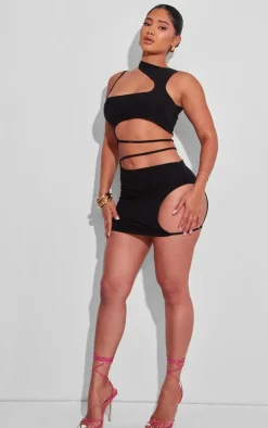 PrettyLittleThing Shape Slinky Cowl Low Rise Mini Skirt Black