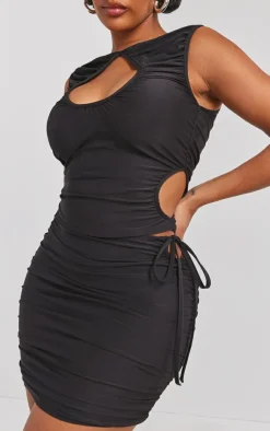 Clearance PrettyLittleThing Shape Slinky Cut Out Ruched Detail Mini Skirt Black