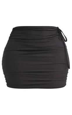 Clearance PrettyLittleThing Shape Slinky Cut Out Ruched Detail Mini Skirt Black