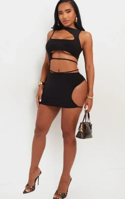 Best PrettyLittleThing Shape Slinky Cut Out Mini Skirt Black