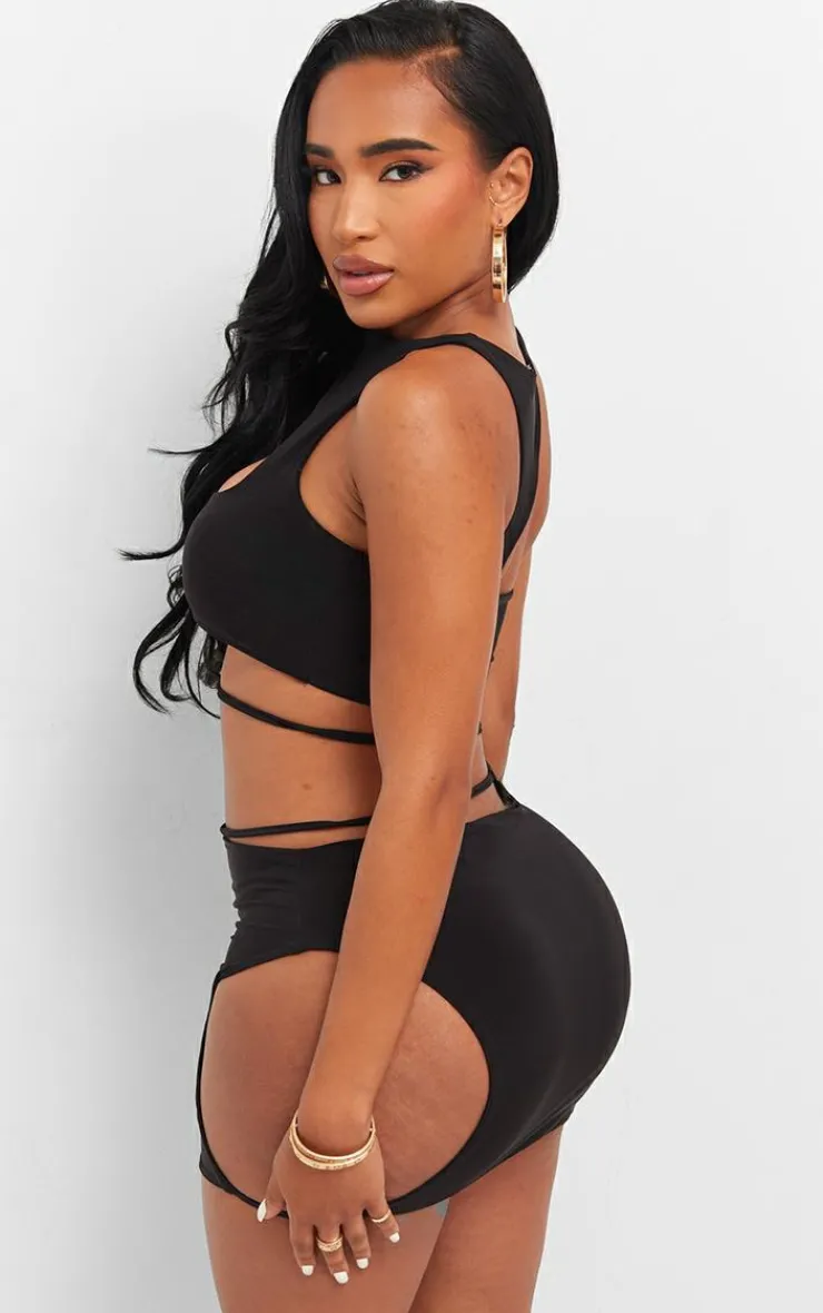 Best PrettyLittleThing Shape Slinky Cut Out Sleeveless Crop Top Black