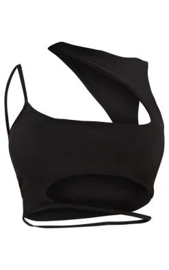Best PrettyLittleThing Shape Slinky Cut Out Sleeveless Crop Top Black