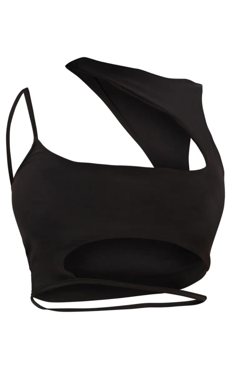 Best PrettyLittleThing Shape Slinky Cut Out Sleeveless Crop Top Black