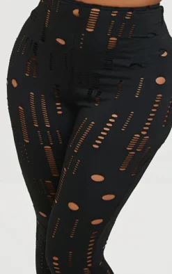 Sale PrettyLittleThing Shape Slinky Distressed High Waist Leggings Black