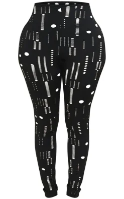 Sale PrettyLittleThing Shape Slinky Distressed High Waist Leggings Black