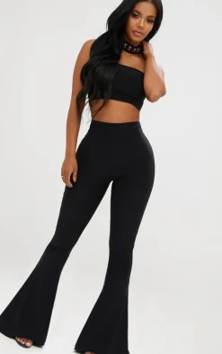 Discount PrettyLittleThing Shape Slinky Flared Leg Pants Black