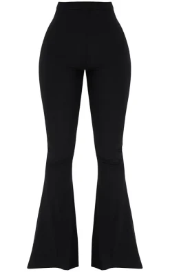 Discount PrettyLittleThing Shape Slinky Flared Leg Pants Black