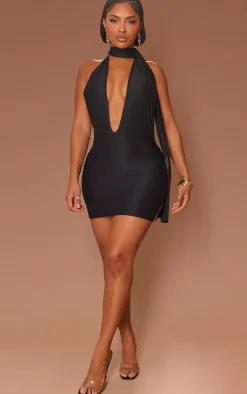 Shape Slinky High Neck Plunge Bodycon Dress-PrettyLittleThing